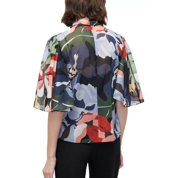 Rebecca Taylor Botanical Garden Mock Neck Blouse Size 2 Black Combo Silk Blend - Picture 14 of 14